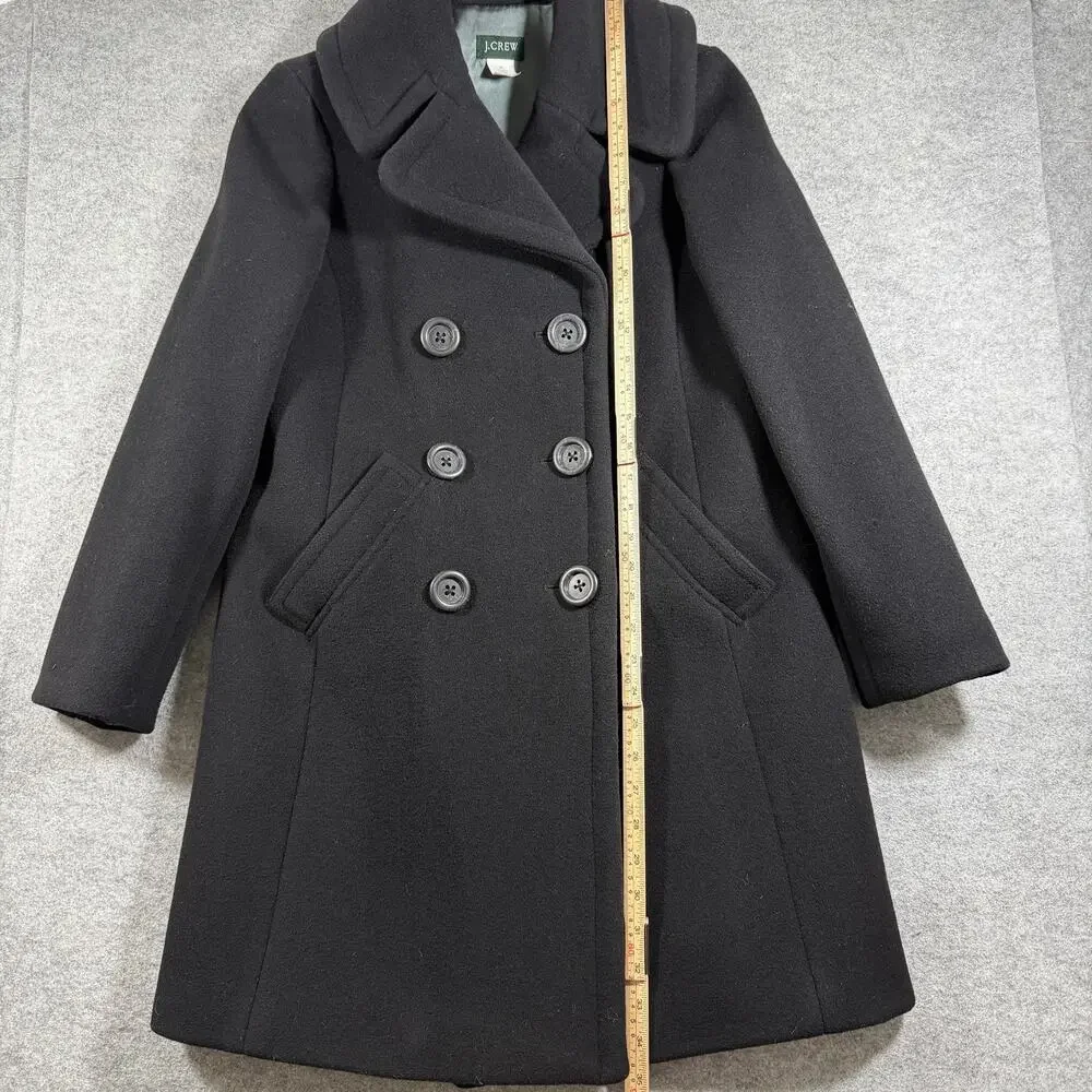 J. Crew Peacoat Womens 8P Black Wool Cashmere Double Breasted Notched Collar